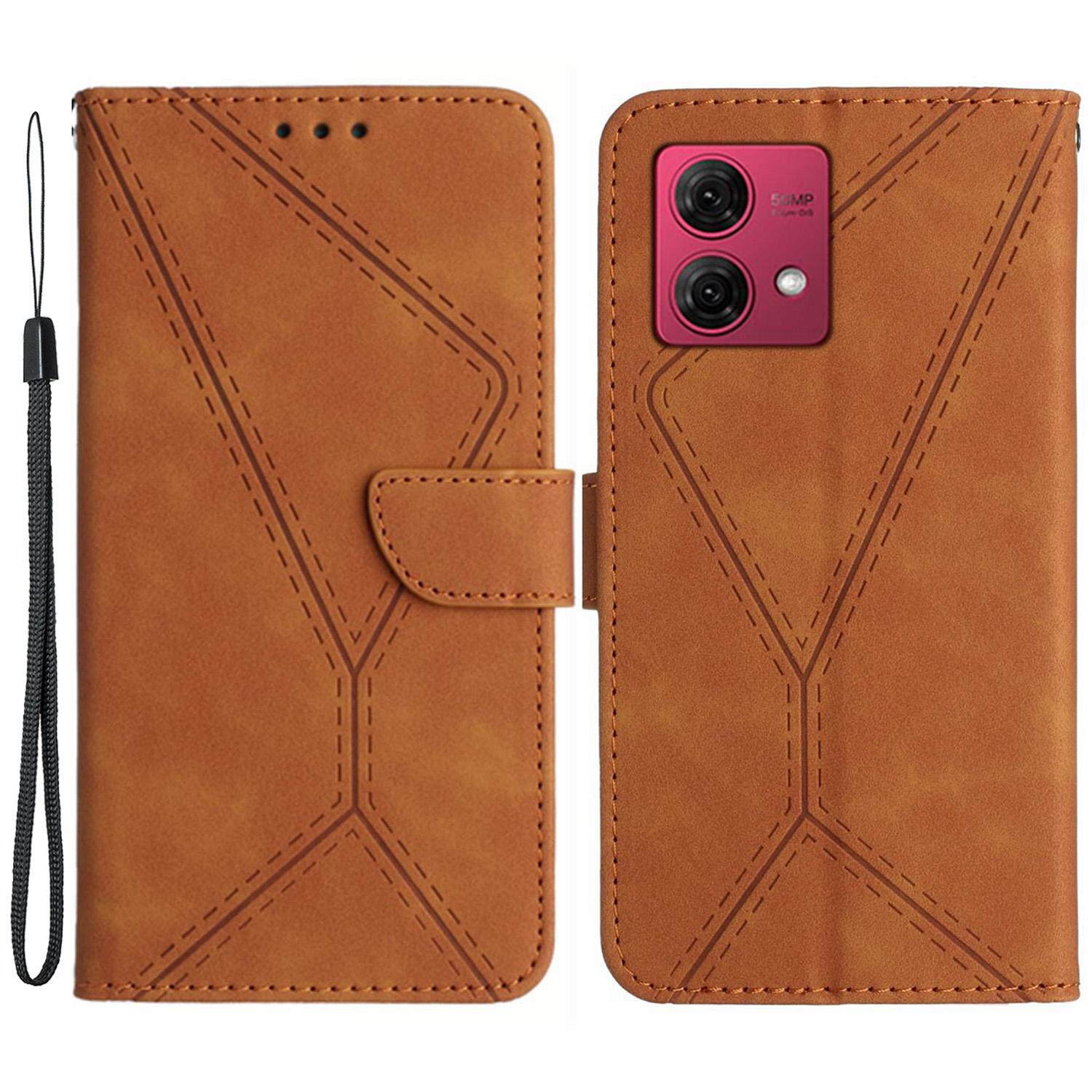 

HT05 For Motorola Edge 40 Neo 5G Case PU Leather Wallet Lines Imprint Phone Cover Brown
