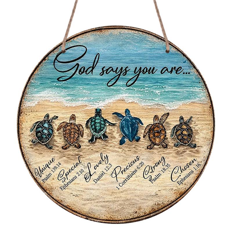 2D Flat, 1pc Sea Turtle Bible Verse Wall Decor, Round Aluminum Sign for Home, Office, Bathroom, Porch, Living Room - Vintage Sea Turtle Plaque with