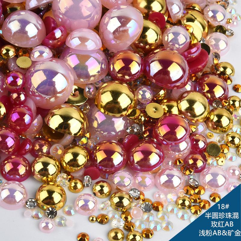 Mixed Abs Semicircular Pearl Resin Flat Bottom Diamond Set Imitation Pearl Mixed Size Diy Jewelry Accessories