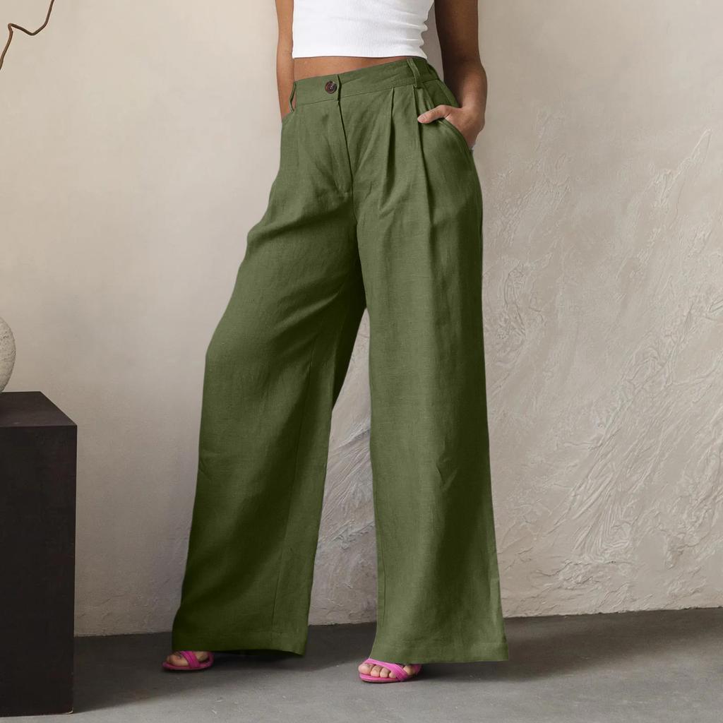 Ladies' Color Casual Fashion Breathable Loose Cotton And Linen Pants