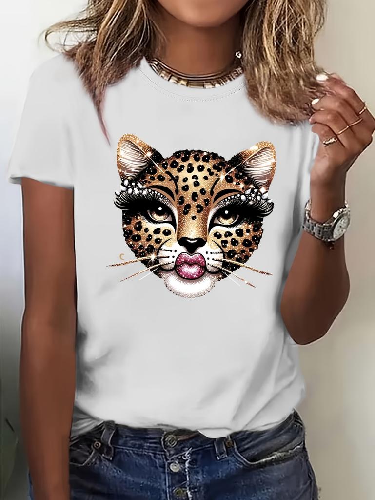 T-shirt d'été vintage pour femme avec imprimé léopard et graphique tigre, manches courtes, respirant, décontracté, col rond, vêtements pour femme
