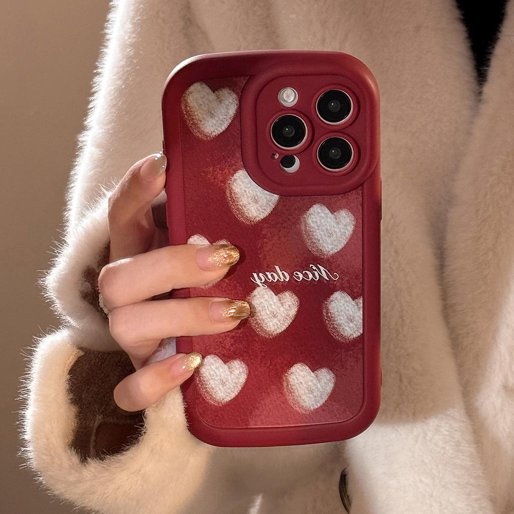 Crayon Love Smudged Mobile Phone Case for Iphone15 Silicone 16 for 14promax Retro Wine Red 12 All Inclusive 13