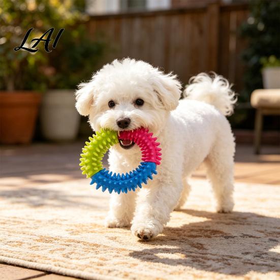 Soft Gum Massage Toys for Teething Spiky Ring Dog Toy Rubber Chew Interactive Pet Supplies Dental Health Fetch And Teeth Cleaning Toy Aggressive