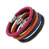 Unisex Women Men Genuine Braided Leather Steel Magnetic Clasp Bracelet Bangle