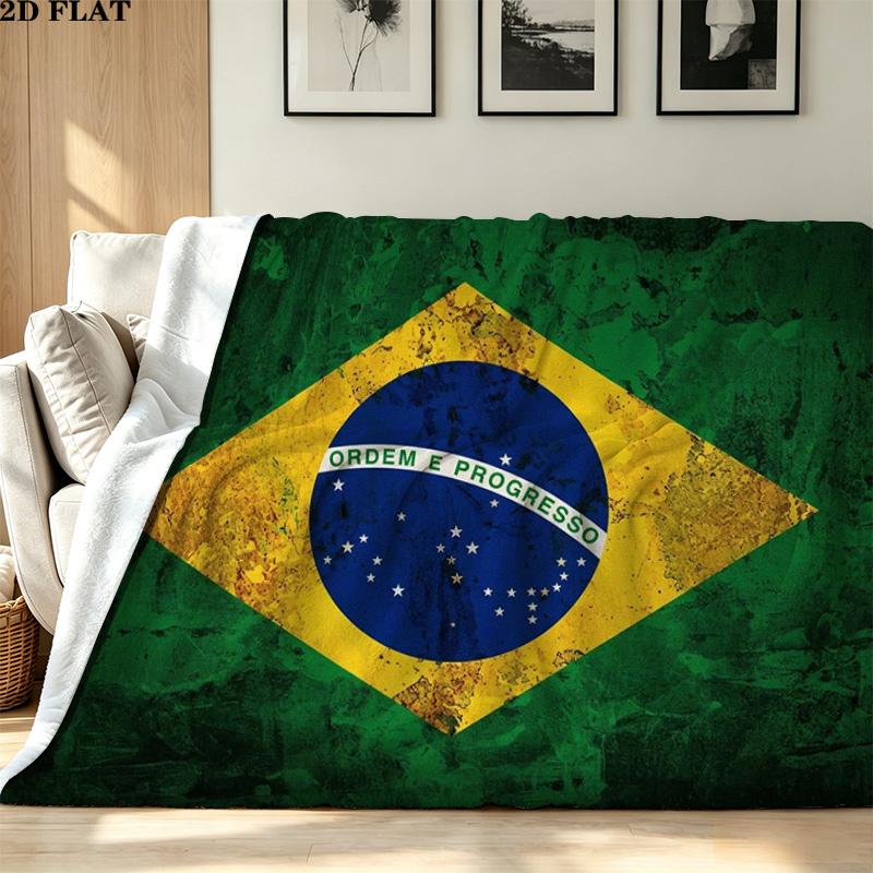 Bandeira Brasileira Print Flannel Blanket High Quality Warm Comfortable Cover for All Seasons Perfect for Gifts Home Decor