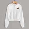 Women Embroidery Butterfly Long Sleeve Zipper Pocket Shirt Hooded Sweatshirt Top