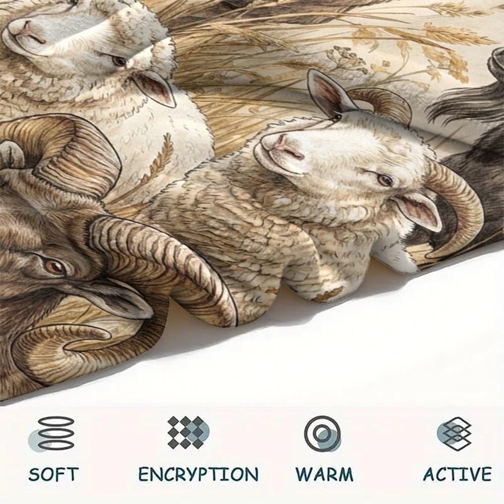 1PC Sheep Print FlAannel Blanket, High quality Comfortable for All Seasons, Home Decor, Warmth and Comfort