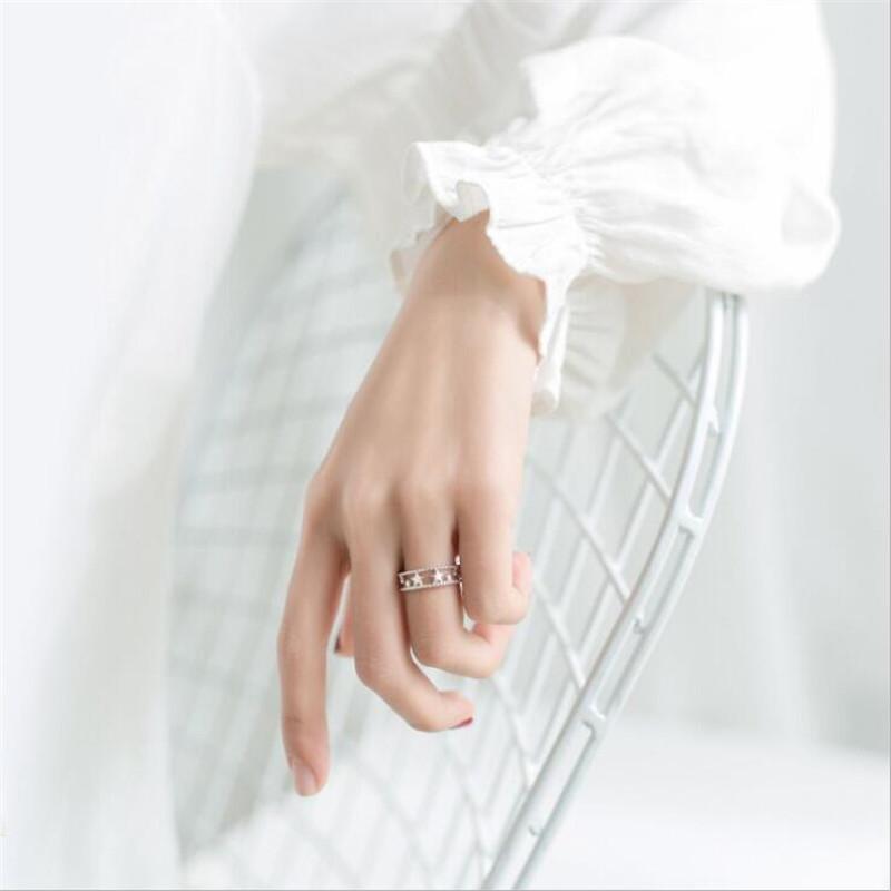 New Arrival Exquisite Craftsmanship Double Layer Star Hollow Sterling Silver Tone Jewelry Temperament Sweet Personality Opening Rings Tyb12Fashion