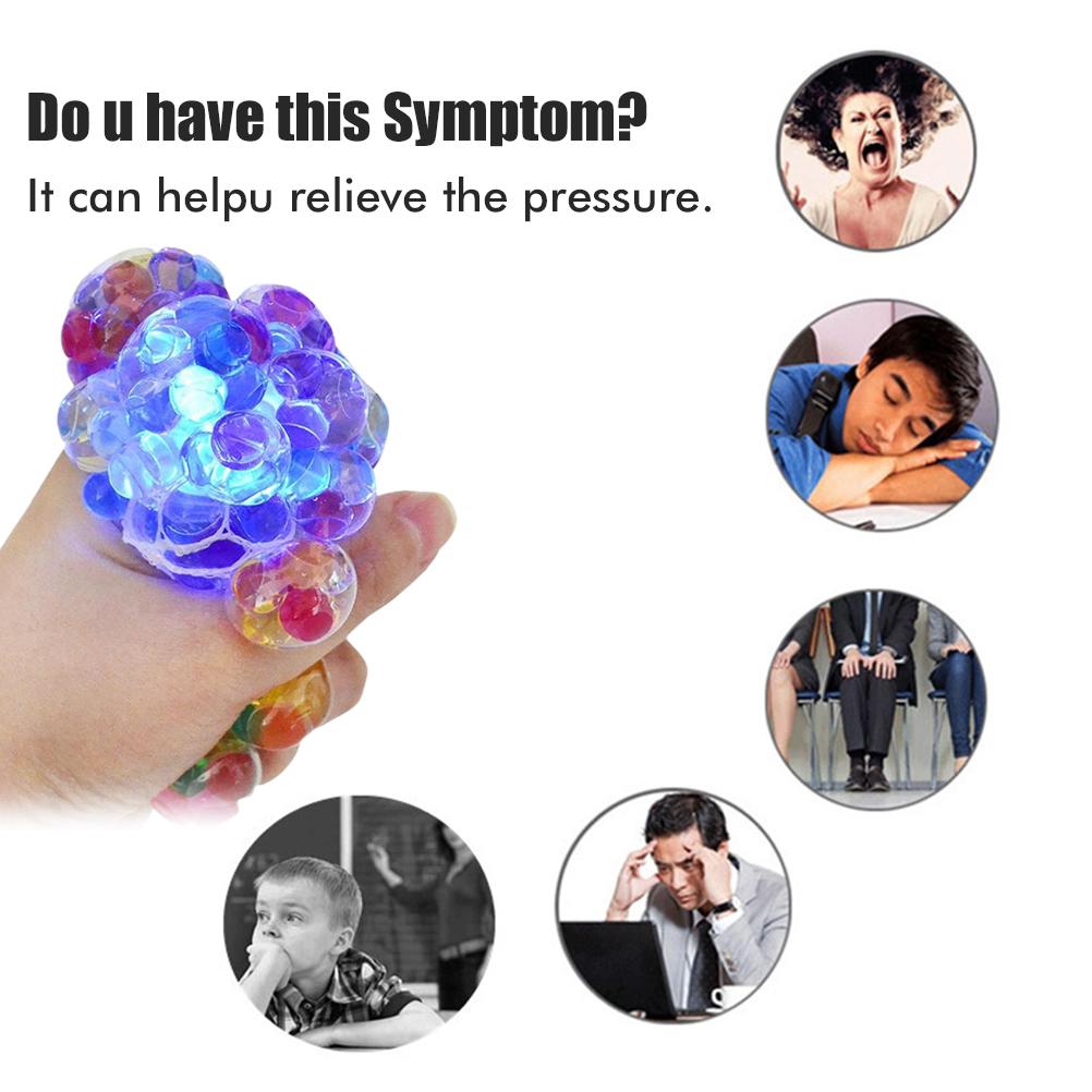6CM Luminous Stress Balls Squeezing Grape Balls Bounce Decompression Toy Funny Soft Rubber Stress
