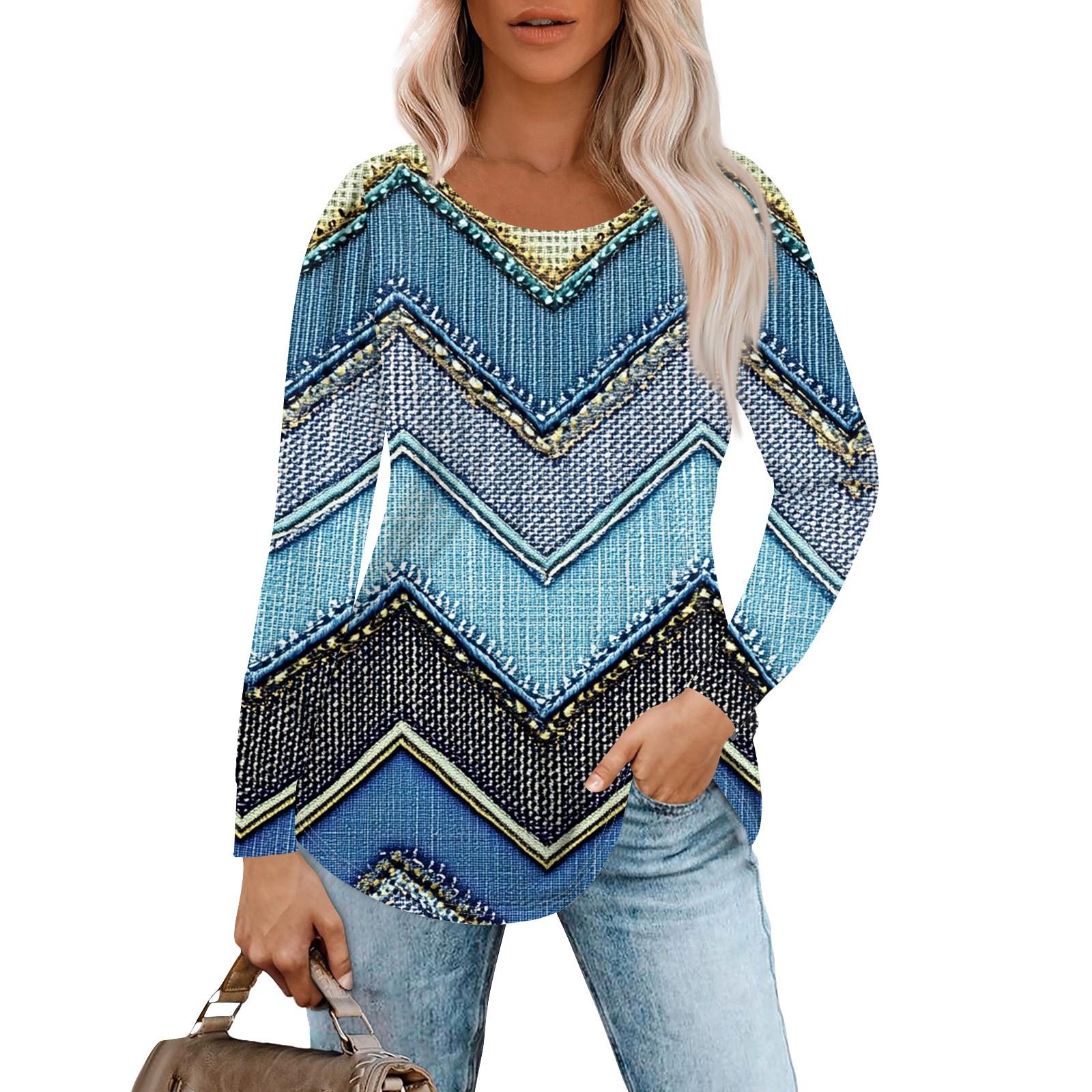 

Женская модная повседневная плиссированная футболка с круглым вырезом и клетчатым принтом с длинным рукавом XL небесно-голубой