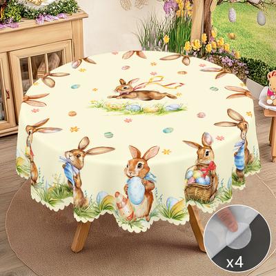 1 Oster-Rundtischdecke, 5 Größen verfügbar, Niedliche Osterhase-Ei-bedruckte quadratische Tischdecke, Kantenprägungsprozess, Frühlingsgarten-Tischdecke Decora