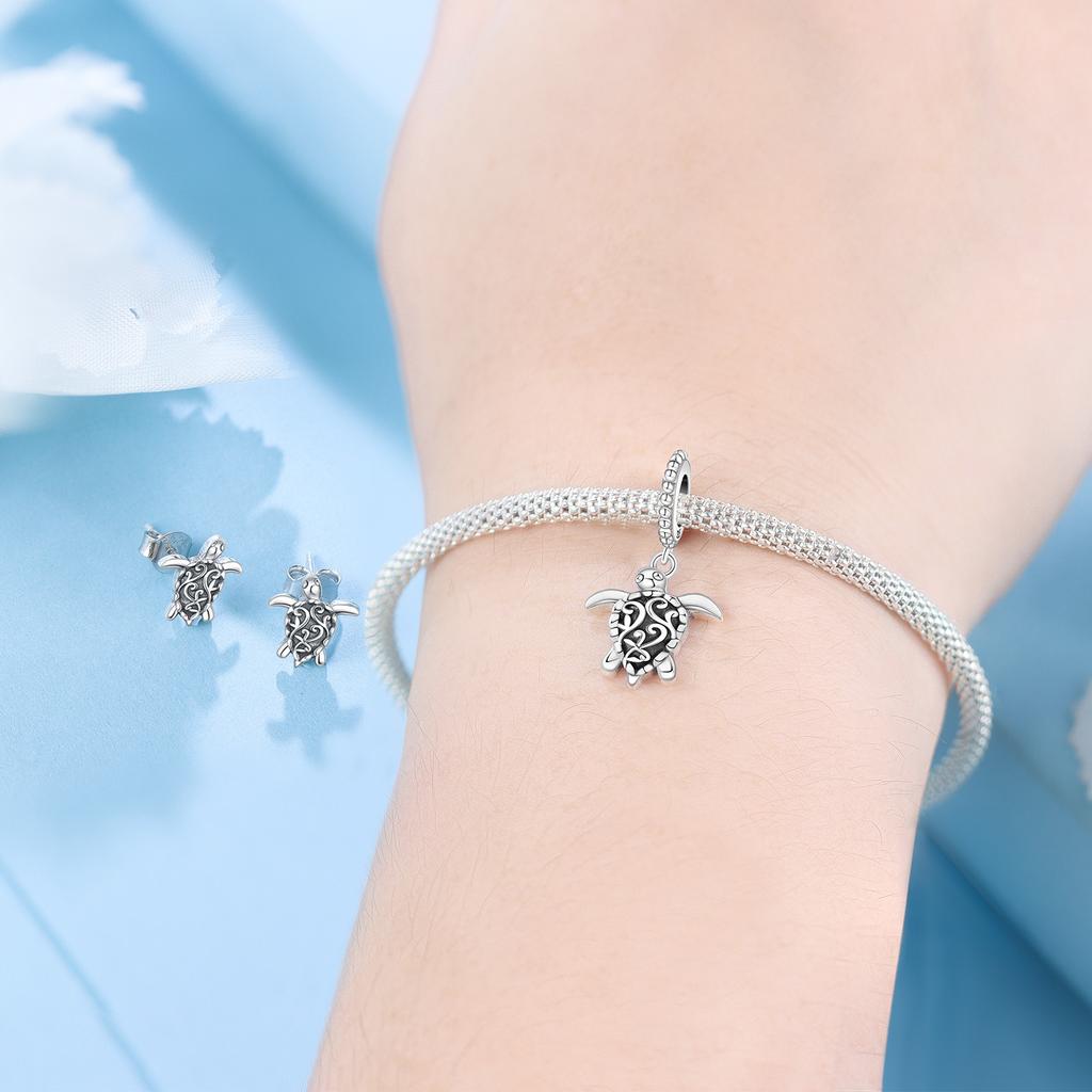 Real Copper Vintage Carved Turtle Pendant Beads Fit Original Bracelet For Women Jewelry Gifts Accessories