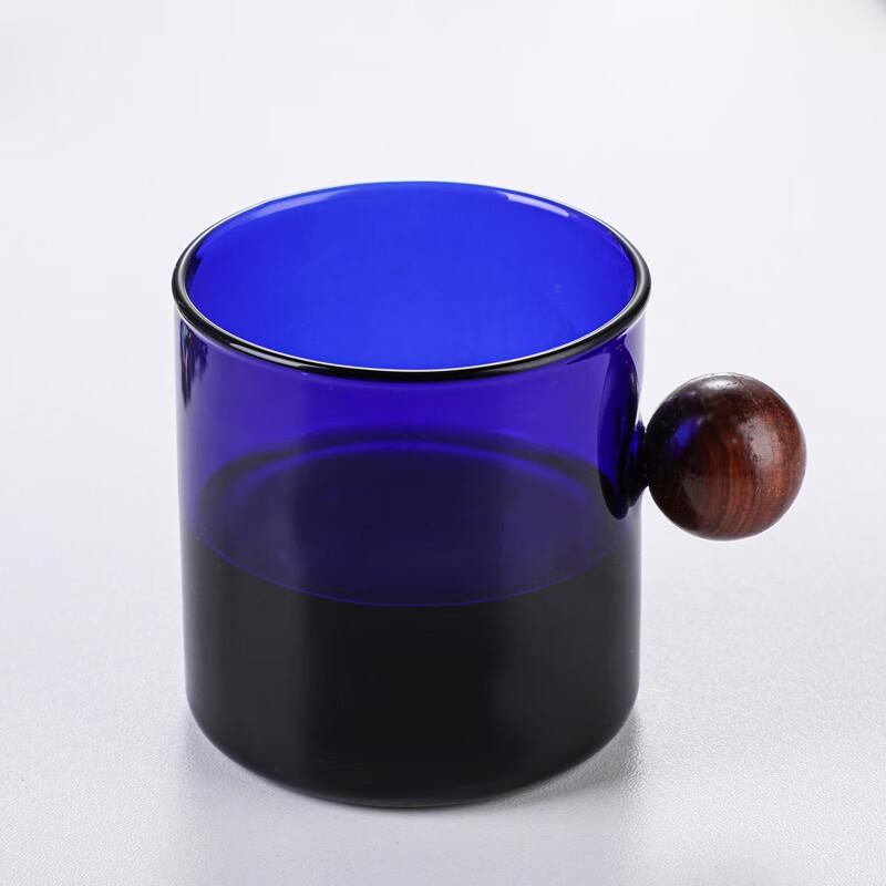 SX Blue Glass Tea Cup with Wooden Handle