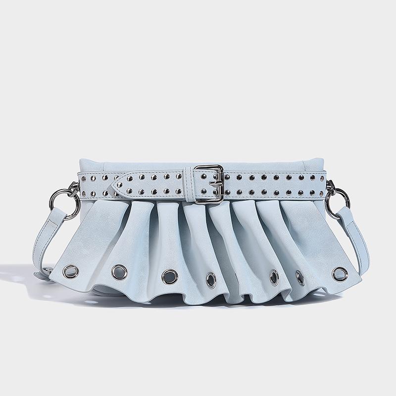 2025 Spring New Fashionable Single-Shoulder Underarm Bag, High-Value Pleated Handbag, Trendy Rivet Crossbody Women's Bag