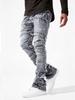 Jeans a zampa impilata da uomo Slim Fit Strappati Patch Usurati Distrutti Denim Retrò Pantaloni Hip Hop Street Pantaloni con Sovrapposizione Micro