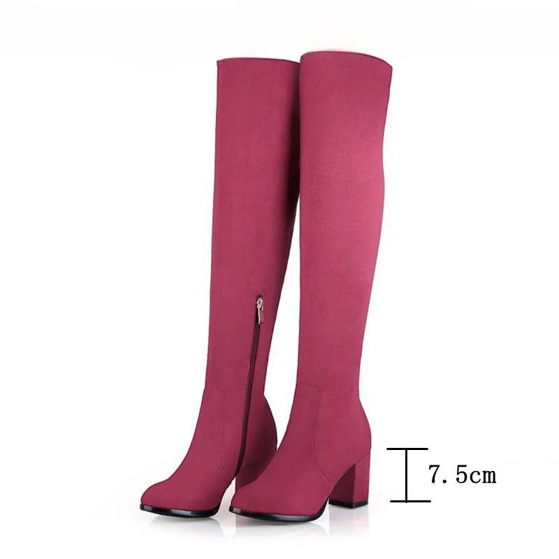 Fashion Faux Suede Boots Leopard Women Sexy Long Boots Over The Knee Thigh High Pointed Toe Chunky Heel Zipper Pull on 43