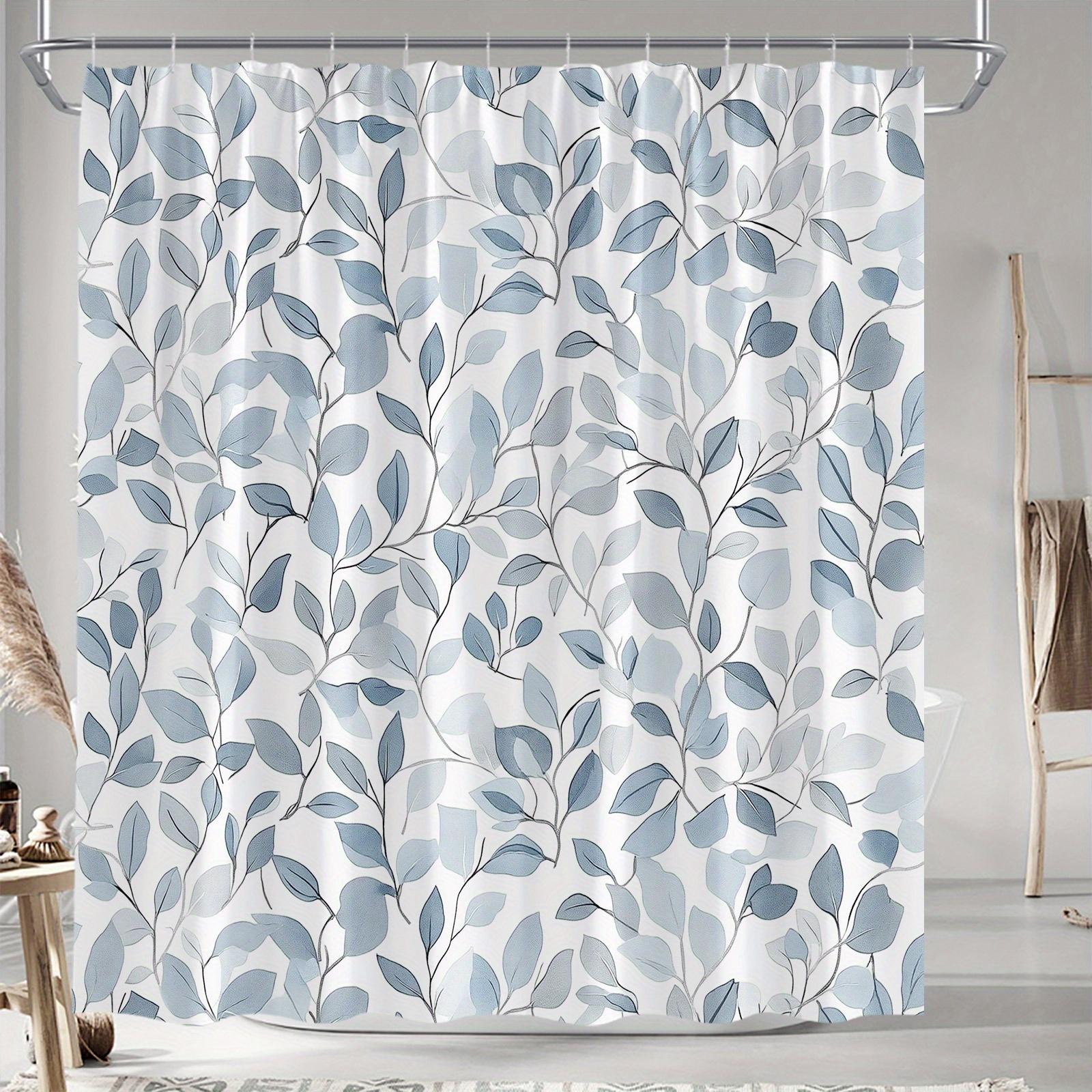 

1 leaf shower curtain with overlapping blue and grey leaves on white background, soft watercolor texture and design, with hook. 90X180cm