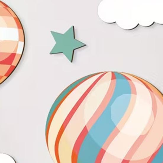 Yousheng 9 Pcs Hot Air Balloon Wall Decor with Clouds Stars Boho Wooden Nursery Wall Art Sign for Living Room Kids Bedroom Hallway Playroom Classroom