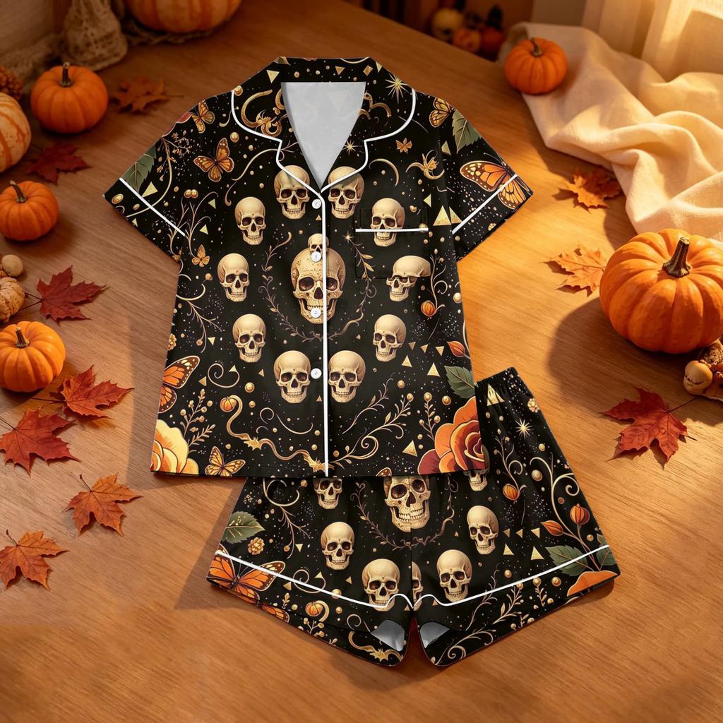 Women's Halloween Printed 2 Piece Pajama Set for Casual and Comfortable Sleepwear