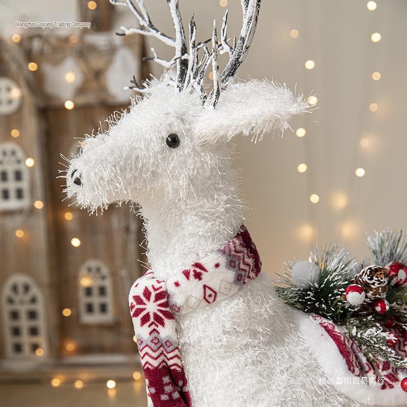 Gangheng White Reindeer Plush Doll Christmas Decorations for Home, Mall Window Display, and Tree Ornaments