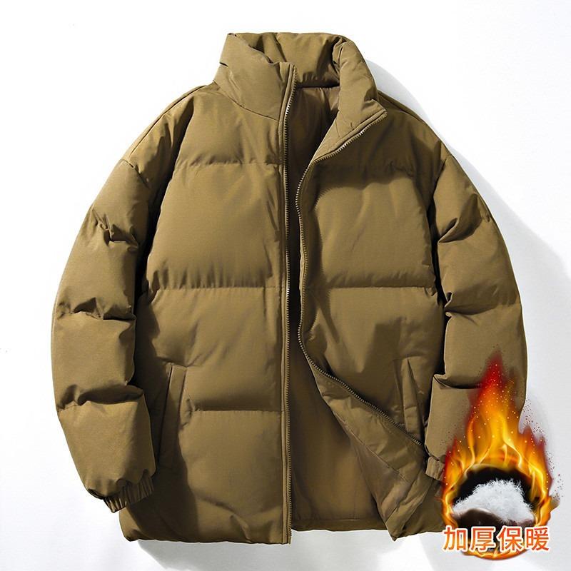 Winter Thickened Cotton Clothes Men's Trendy Brand IS Stand-up Collar Bread Clothes Solid Color Loose Large Size Cotton Clothes Jacket