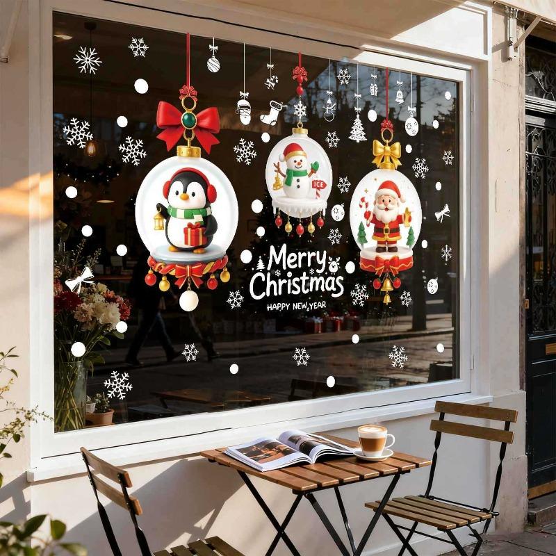 Christmas Window Static Cling Stickers for Store Decoration - Colored Glass Mosaic Paper
