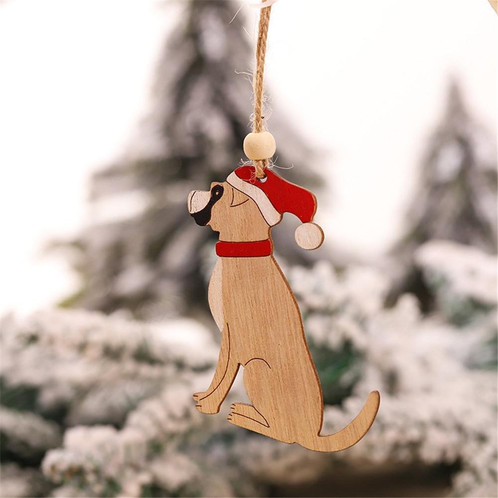 Car Ornaments Small Christmas Tree Hanging Wooden Pendants Elk Cartoon Animal Ornaments 2025 New Christmas Holiday Decorations
