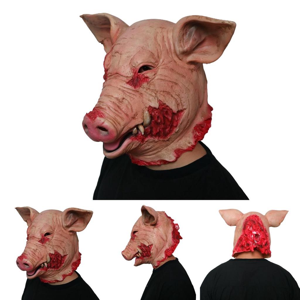 Disturbing Halloween Pig Head Mask For Masquerade Parties Animal Cosplay Latex Hood