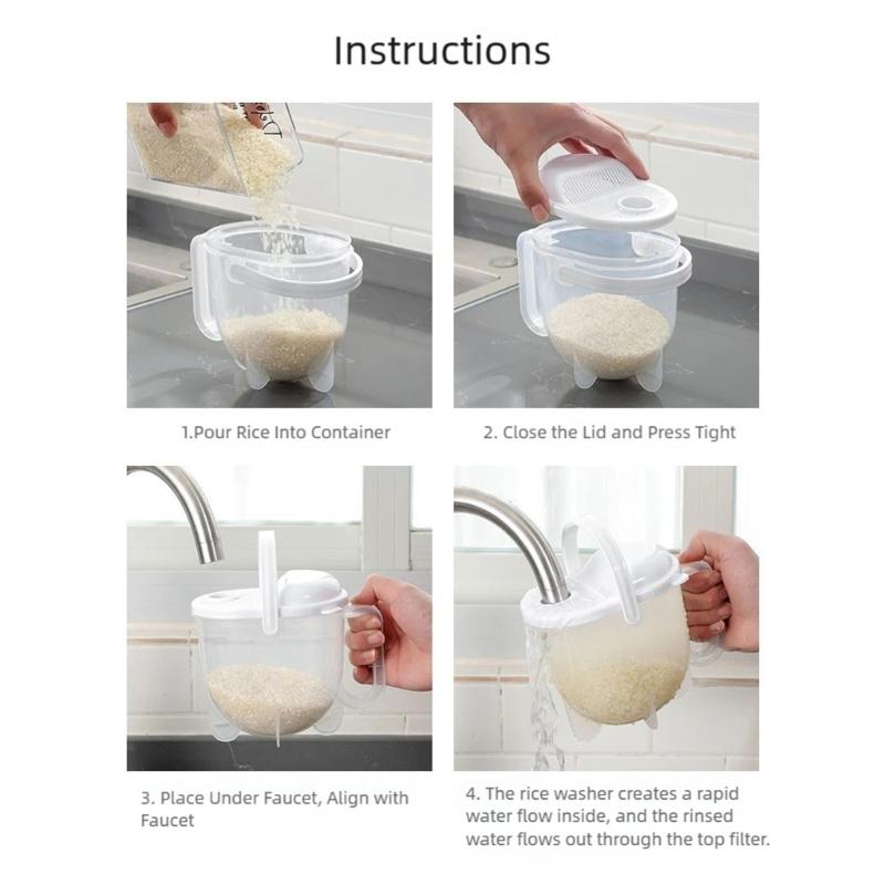 Plastic Grains Cleaner Washer with Handle Kitchen Rice Washing Bowl Strainer Rinser for Home Cooks with Beans Pastas