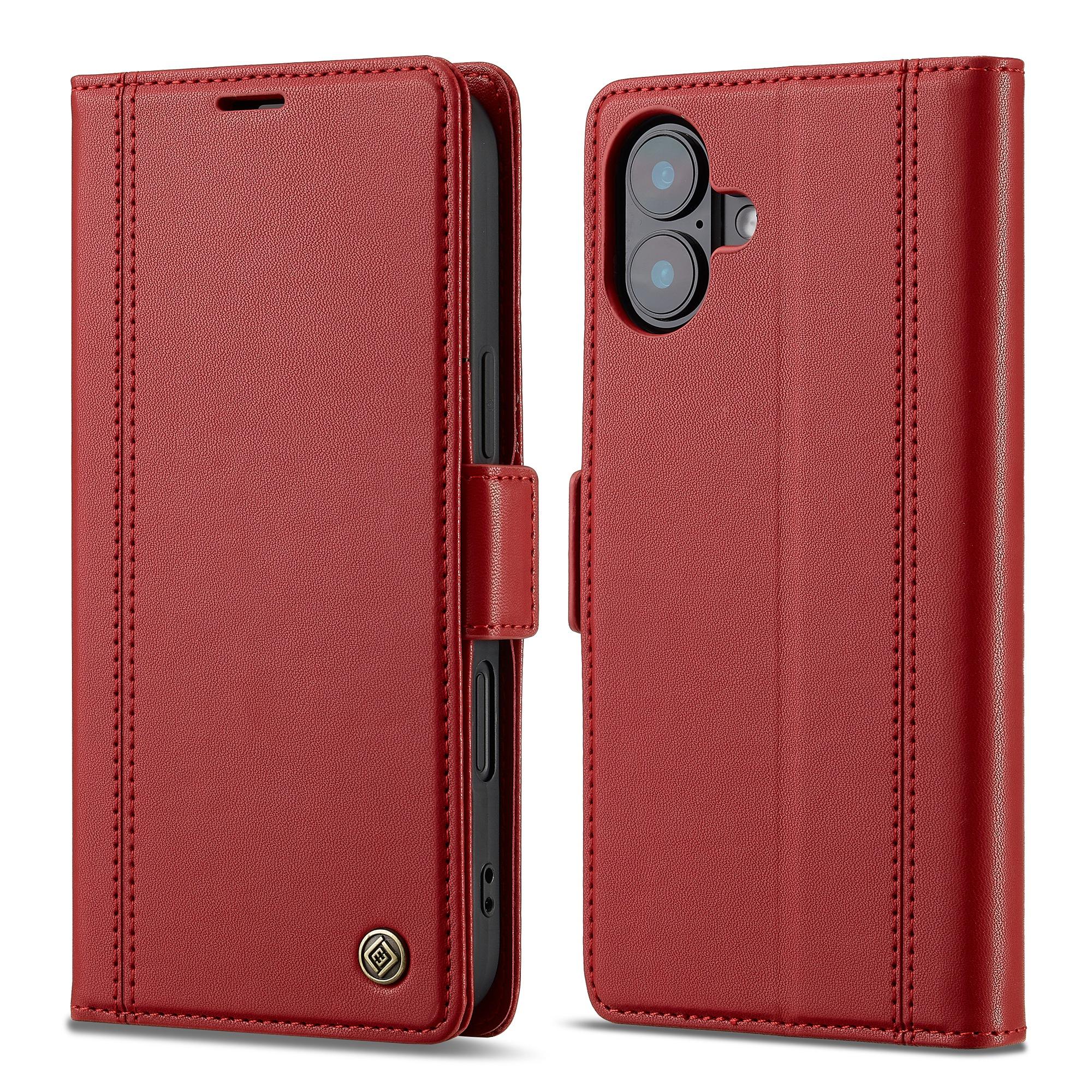 LC.IMEEKE For iPhone 16 Plus Leather Case Imprint Lines Phone Cover Wallet Stand B