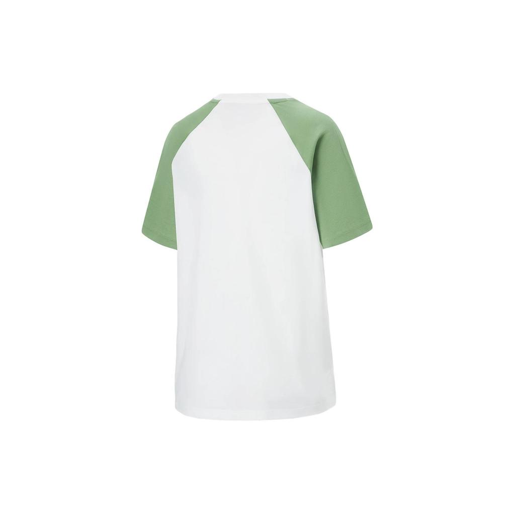 Li-Ning Fitness Series Spliced Letter Round Neck Loose Short Sleeve Raglan T-Shirt Women Tops Standard-White Stone-Green ATSU462-1