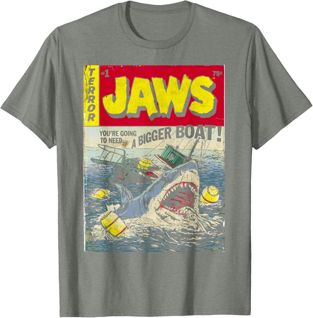 Jaws Pulp Attack Comic Cover Short Sleeve TShirt Graphic  T Shirts Unisex Cotton Vintage Round Neck Tees Short Sleeve