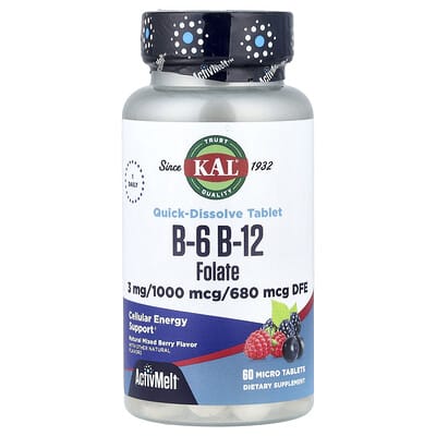 KAL, B-6 B-12 Folate, Natural Mixed Berry, 60 Micro Tablets