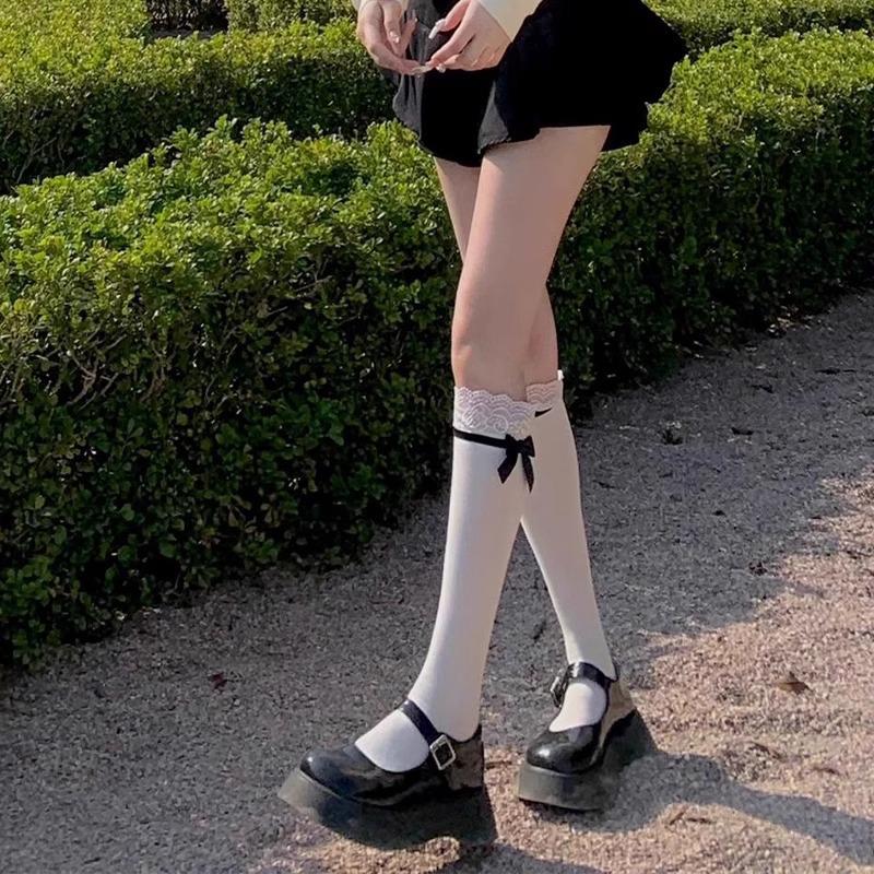 2025 Sladká Lolita Mašle Krajkový Lem Ponožky do Poloviny Lýtka