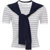 Women's Striped Knit Top with Removable Shawl