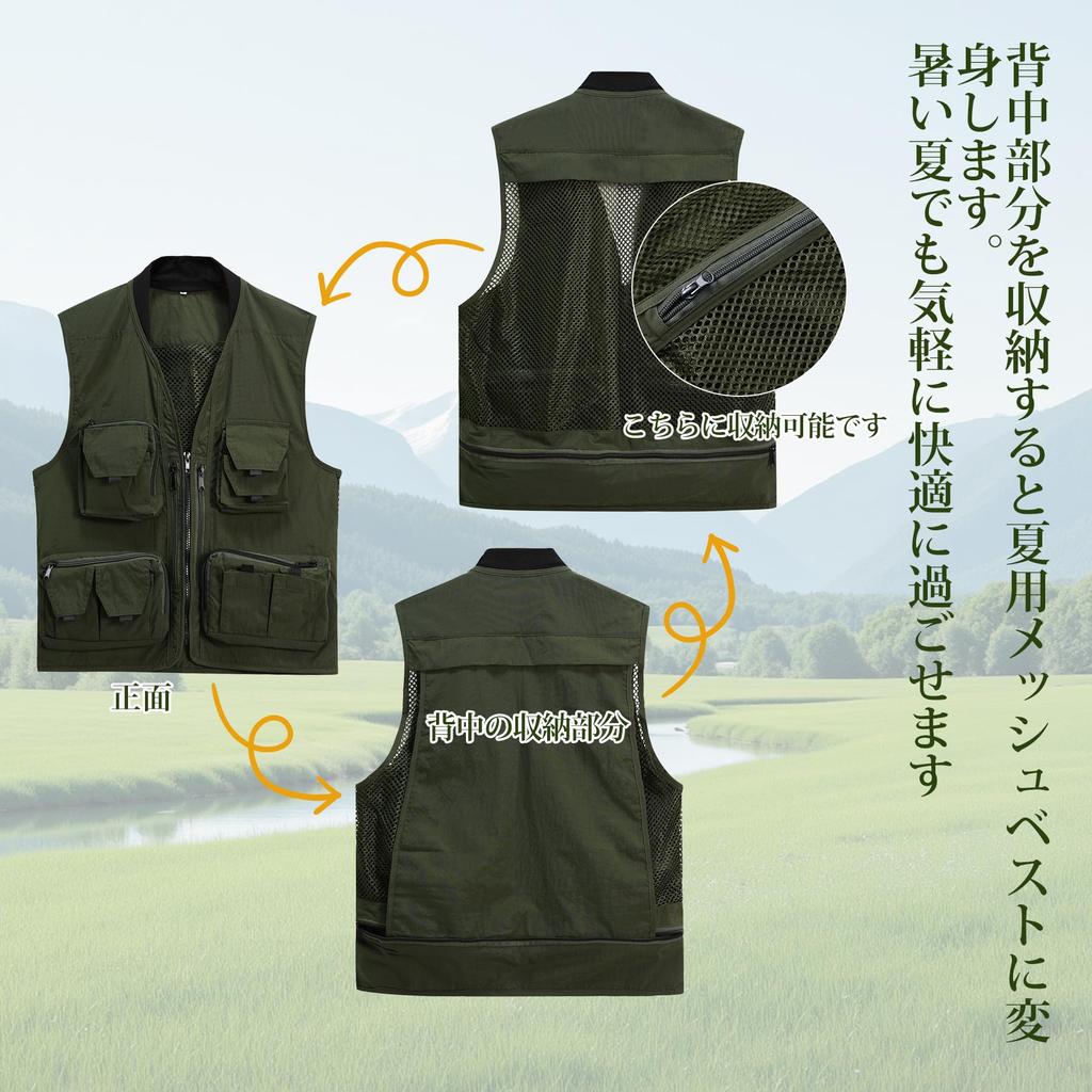 Mesh Photographer Fishing Summer Work Detachable for Plus Sizes Available [YOUTHUP] Men's Vest, Vest, Vest, Vest, Multi-Pocket, Back, Breathable,