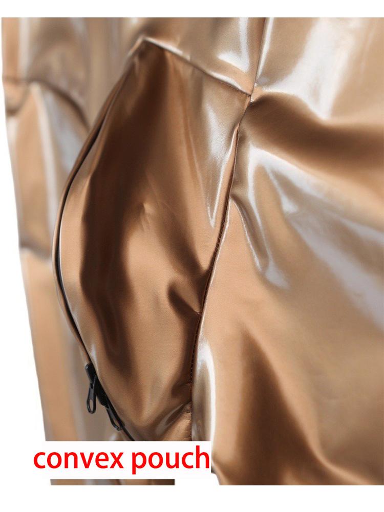 Winylowy Catsuit Mokry Wygląd Błyszczący Pu Pu Skóra Modelujący Ciało Męski Wypukła Kieszonka Body Stocking Przezroczyste Legginsy Kostium Cosplay Leotard Złączony