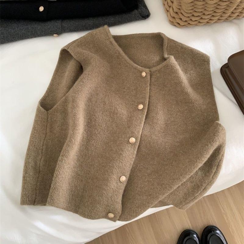 Button Down Elegant Women Knitted Cardigan Sleeveless Female Casual Sweater Tanks Fashion New Slim Ladies Casual Tops