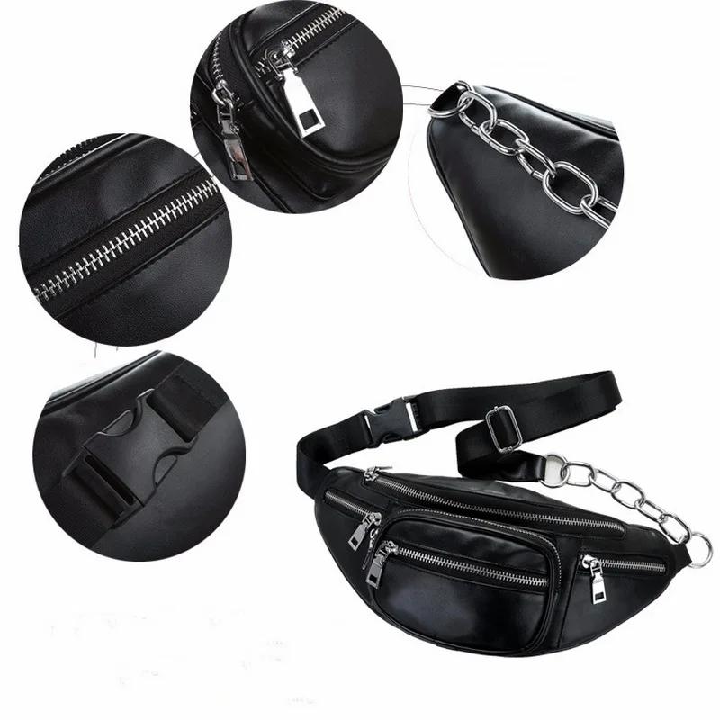 Women Chest Pack Punk Bag Solid PU Leather Handbag Women's Belt Waist Bag Women Waist Pack Cell Phone Bags