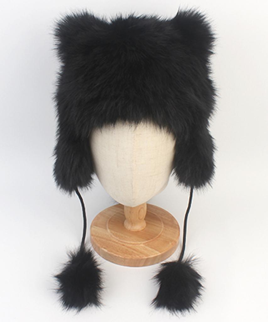 Yunibeosyeolkemiseuteuli Fox Black Poly Fur Balaclava Fox Hat