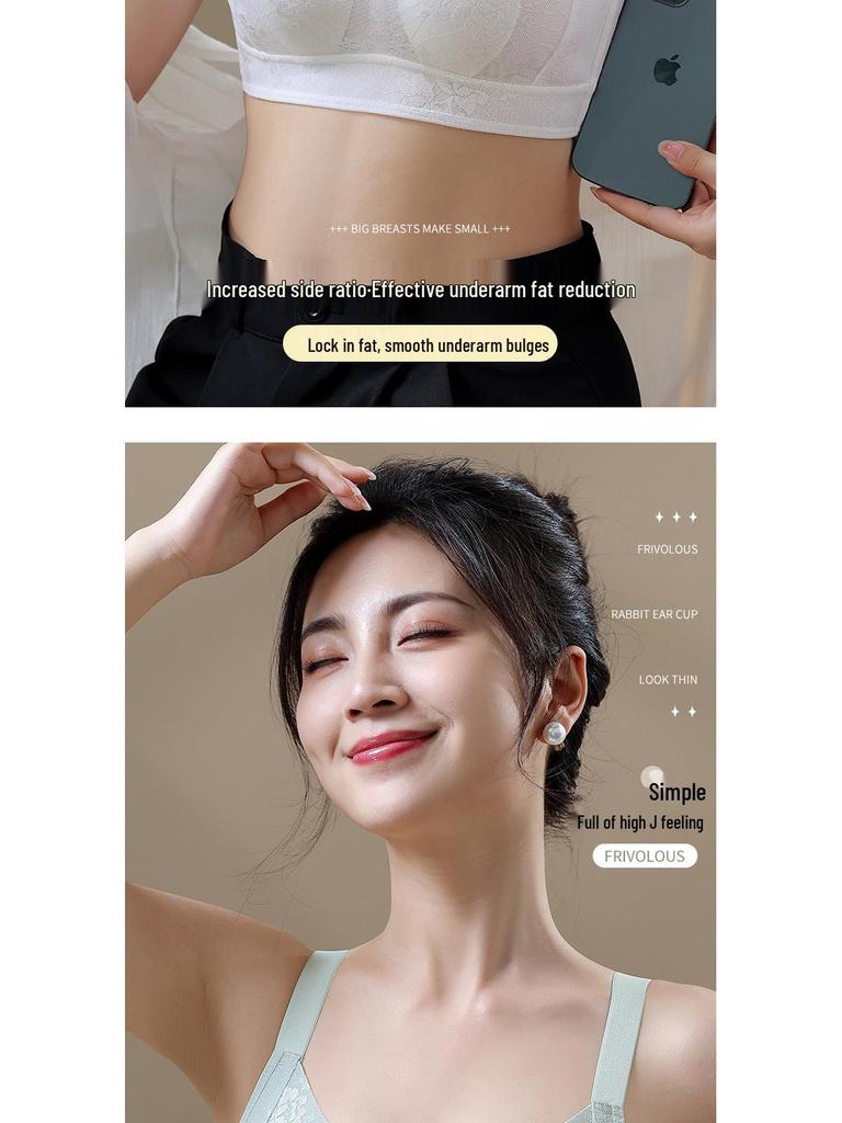 Seamless Sports Bra for Women: Large Bust Minimizer, Thin, Anti-Sagging, Lifting, Wire-Free, with Side Support for Summer.