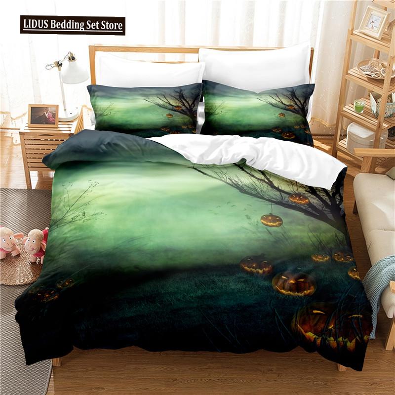Halloween Duvet Cover Set Pumpkin Lantern Pattern Comforter Cover King Queen Size For Kids Boys Girls Gift Polyester Bedding Set