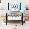 Estrutura de Cama de Metal 90x200cm com Cabeceira e Pés, Carregamento USB, LED, Suporte de Lâminas de Aço, Armazenamento Sob a Cama, Não Requer Base Box, Preto