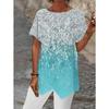 Haut Tunique Ample à Manches Courtes et Imprimé Géométrique Abstrait à Ourlet Irrégulier pour Femme Blouse Décontractée