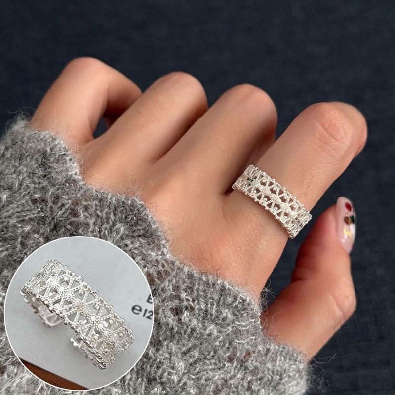 Elegant Frosted Matte Wide Band Open Ring for Women - S925 Silver Plated, Trendy INS Style
