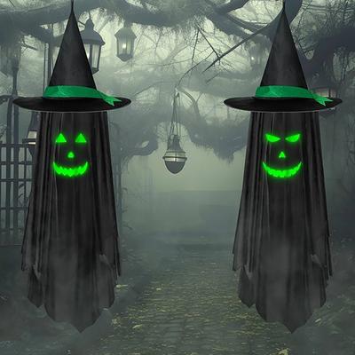 Halloween Hanging Ghosts Outdoor Decoration Glow In The Dark Ghost Witch Hat Ornament
