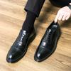Luxury Gentleman's Business Leather Shoes Formal Dress Shoes Office Oxford Brand Brogue Shoes Lace-up Triple Joint Point-toe Hot