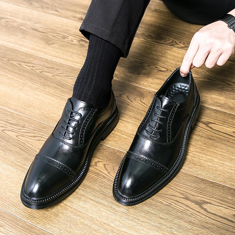 Luxury Gentleman's Business Leather Shoes Formal Dress Shoes Office Oxford Brand Brogue Shoes Lace-up Triple Joint Point-toe Hot