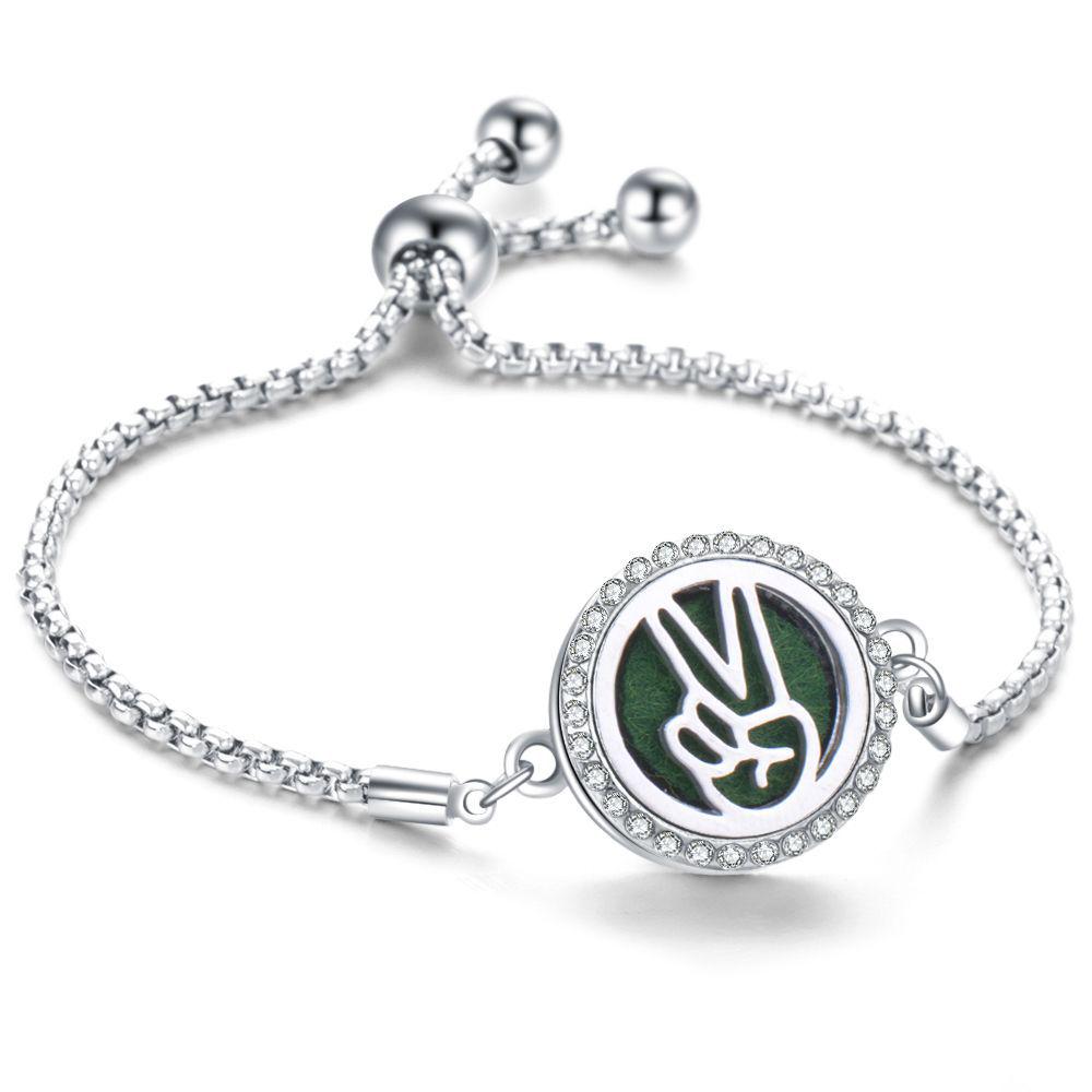 Crystal Rhinestone Aromatherapy Tree of Life Bracelet - Adjustable Titanium Steel with Essential Oil Compartment.
