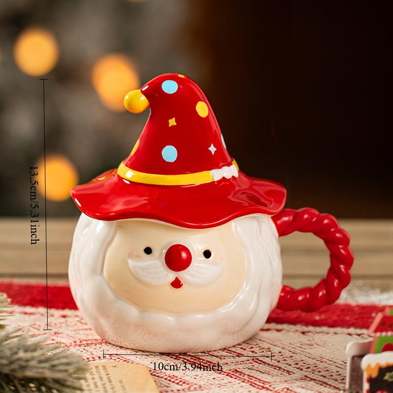

Santa Claus cup with lid cartoon ceramic, cute mug, high-value gift water cup mugs Milk juice coffee cups kawaii 450ml 401-500ml червоний